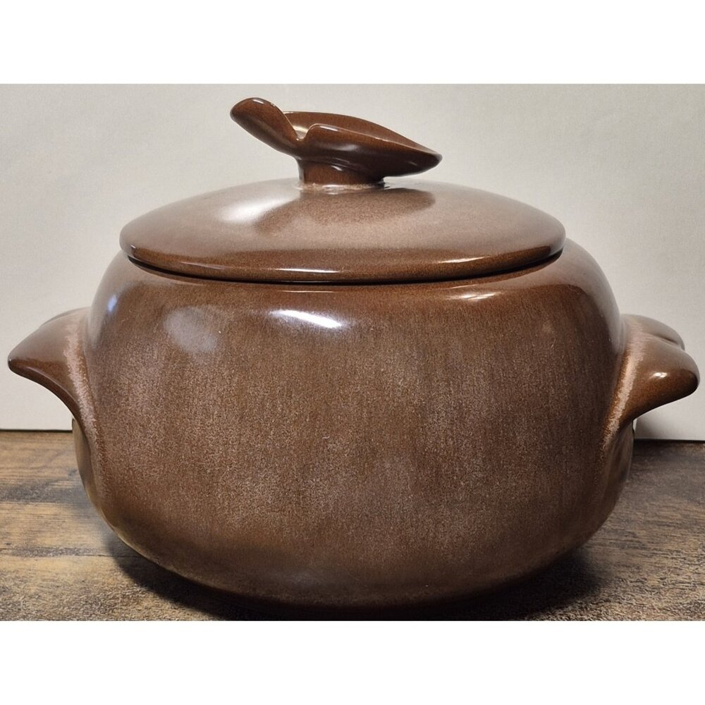 Frankoma Pottery Bean Pot w/ Lid Plainsman Brown 2 Qt Round Casserole Tureen